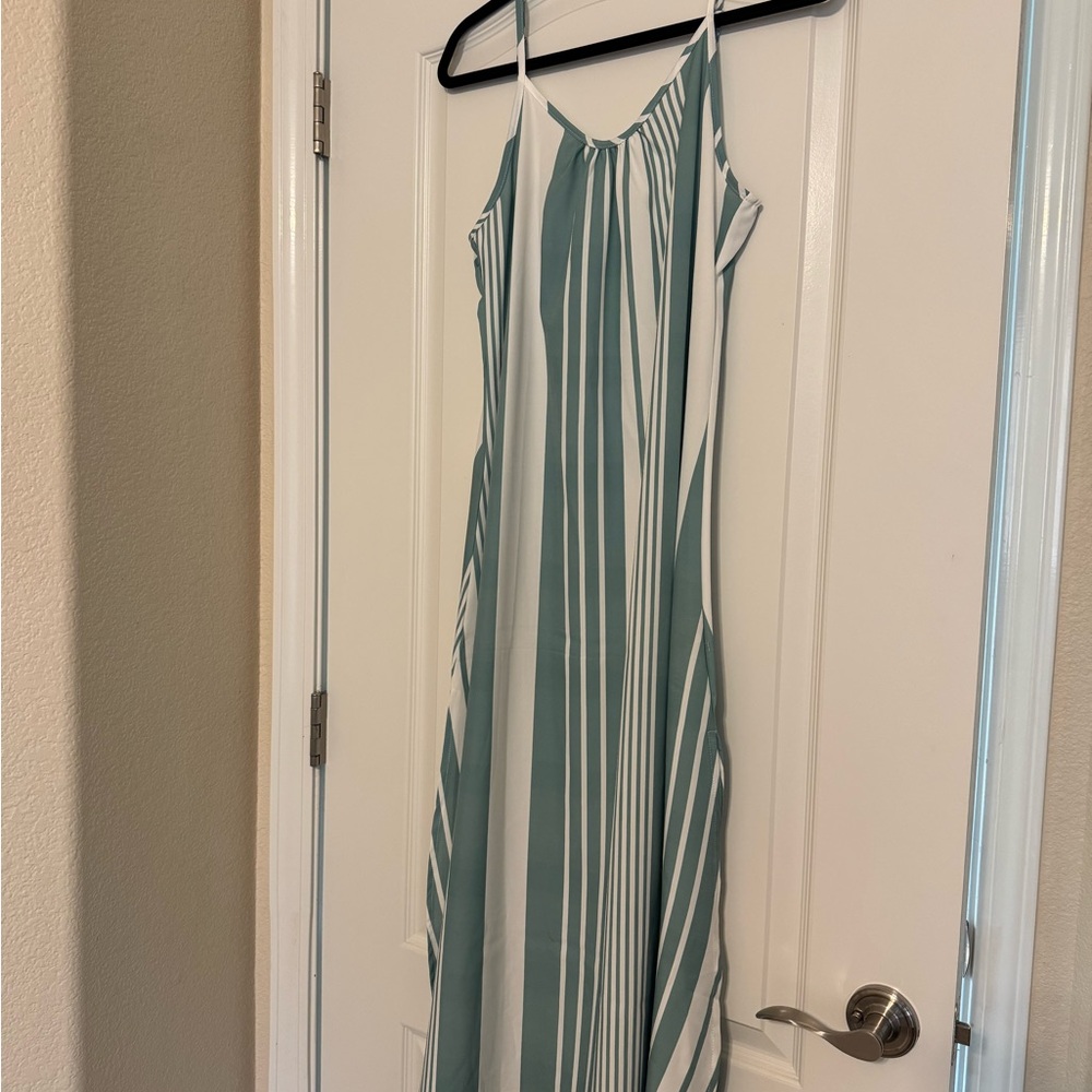 Striped Green and Cream Maxi Dress